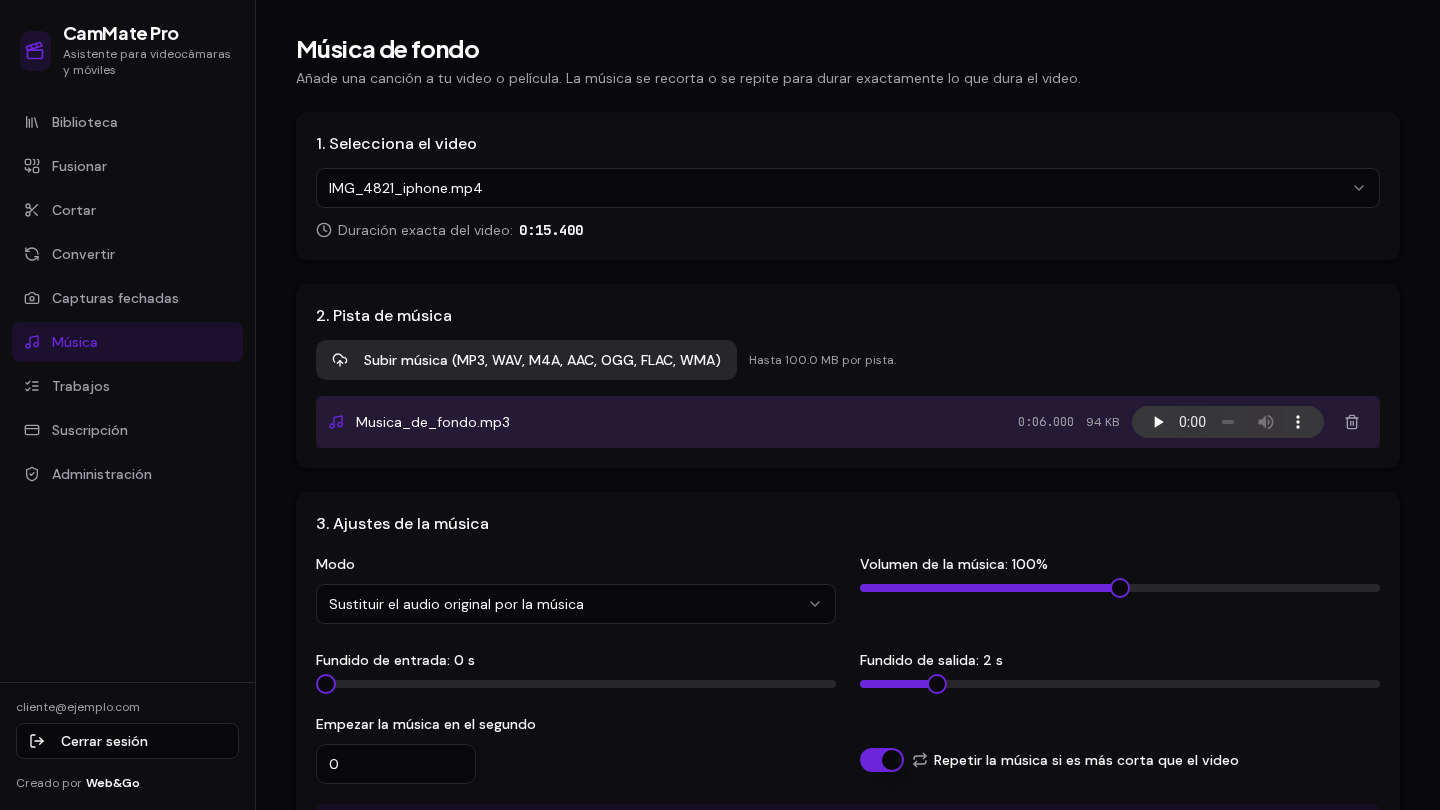 Música de fondo — CamMate Pro