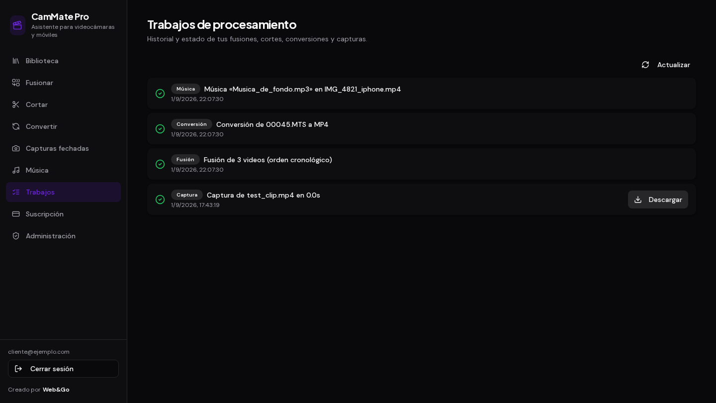 Trabajos — CamMate Pro